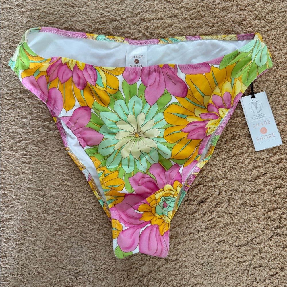 High Waist Extra High Leg Cheeky Bikini Bottom Shade & Shore Multi Floral Print - Picture 2 of 5